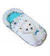 Baby Nellys® Fusak Winter Friends Lux velvet s kožušinkou, 105x55 cm - medvíd./tyrkys