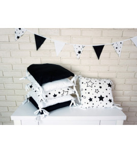Baby Nellys® Vankúšikový mantinel s obliečkami - hviezdičky, čierna/biela