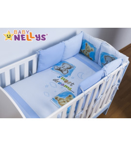 Baby Nellys® Obliečky s vankúšikovým mantinelom Sweet Dreams by TEDDY - modrý