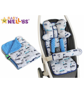 Baby Nellys® Komplet do kočíka - podložka, polštářek, potah na popruhy a barierku č. 4 D19