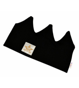 Baby Nellys ® Hand Made Bavlnená čelenka - dvojvrstvová, Korunka - čierna, 44-48 cm, 3-7r