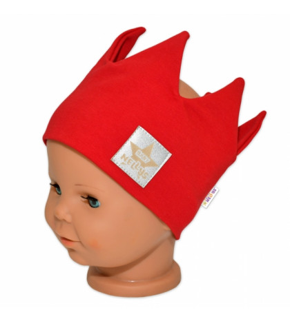 Baby Nellys ® Hand Made Bavlnená čelenka, dvojvrstvová, Korunka - červená, 44-48cm, 3-7rok