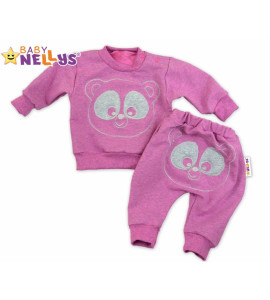 Baby Nellys ® Tepláková súprava Baby Nellys - MEDVEDÍK - ružový melír, veľ. 68