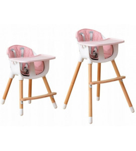 Eco Toys Drevená jedálenská stolička 2v1 - ružová