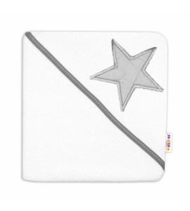 Baby Nellys® Detská termoosuška Baby Stars s kapucňou, 80 x 80 cm - biela, sivá výšivka