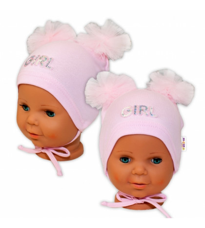 Baby Nellys® Bavlnená čiapočka na zaväzovanie s mašličkami Tutu - sv. ružová, veľ. 44-48cm