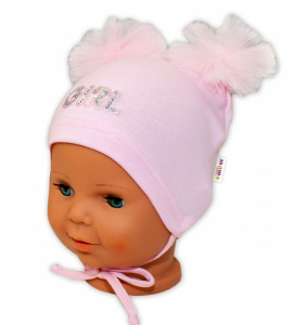 Bavlnená čiapočka na zaväzovanie Baby Nellys s mašličkami Tutu - sv. ružová, veľ. 40 -42cm