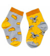 Baby Nellys Bavlnené veselé ponožky Myška a syr - žltá / sivá, veľ. 17-18 cm