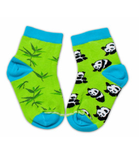 Baby Nellys Bavlnené veselé ponožky  Panda - zelené, veľ. 15-16 cm