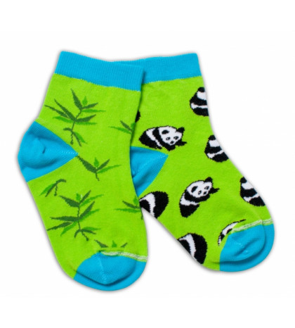 Baby Nellys Bavlnené veselé ponožky  Panda - zelené, veľ. 17-18 cm