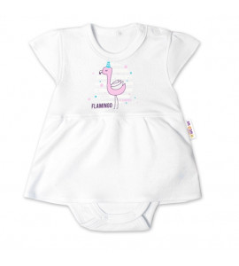 Baby Nellys Bavlnené dojčenské sukničkobody, kr. rukáv, Flamingo - biele, veľ. 62