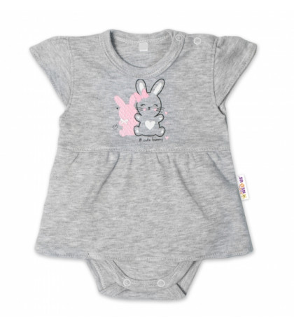 Baby Nellys Bavlnené dojčenské sukničkobody, kr. rukáv, Cute Bunny - sivá, veľ. 86