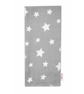 Baby Nellys Kvalitná bavlnená plienka - Tetra Premium, 70x80cm - Hviezdičky biele na šedej