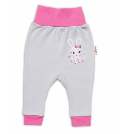 Baby Nellys Dojčenské tepláčky Lovely Bunny - sivé / ružové, veľ. 86