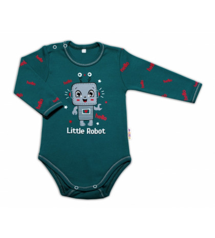 Baby Nellys Dojčenské body, dl. rukáv, Little Robot, tmavo zelené, veľ. 80
