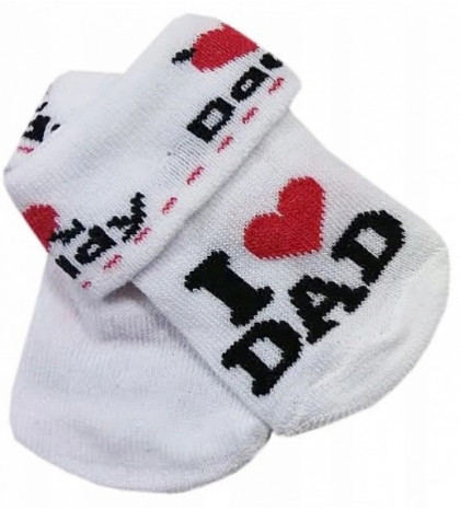 Dojčenské bavlnené ponožky I Love Dad, biele s potlačou
