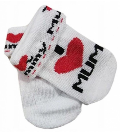 Dojčenské bavlnené ponožky I Love Mum, biele s potlačou, veľ. 80/86
