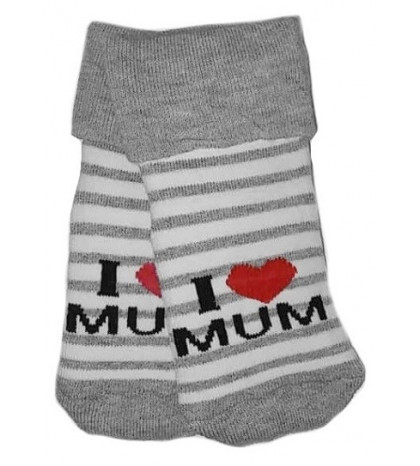 Dojčenské froté bavlnené ponožky I Love Mum, bielo/sivé prúžok