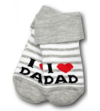 Dojčenské froté bavlnené ponožky I Love Dad, bielo/sivé prúžok, veľ. 80/86