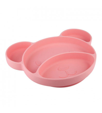 Canpol Babies Silikónový delený tanier s prísavkou medvedík ružový 500 ml