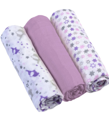 BABYONO Plienky mušelínové - Super soft 3ks - Fialové